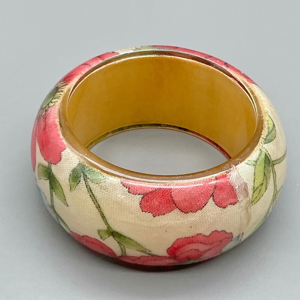 Bracelet Floral Resin Acrylic Style Bangle Pink Blue Green Wide Statement 7"